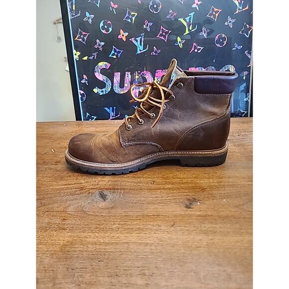 Frye Leather Boots Dakota Plain Toe Brown Mens 13 Lace Up Work Western
